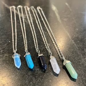 5 Pcs Artistic Fashion Jewelry Stone Glass Rhombus Gemstone Pendant Necklaces